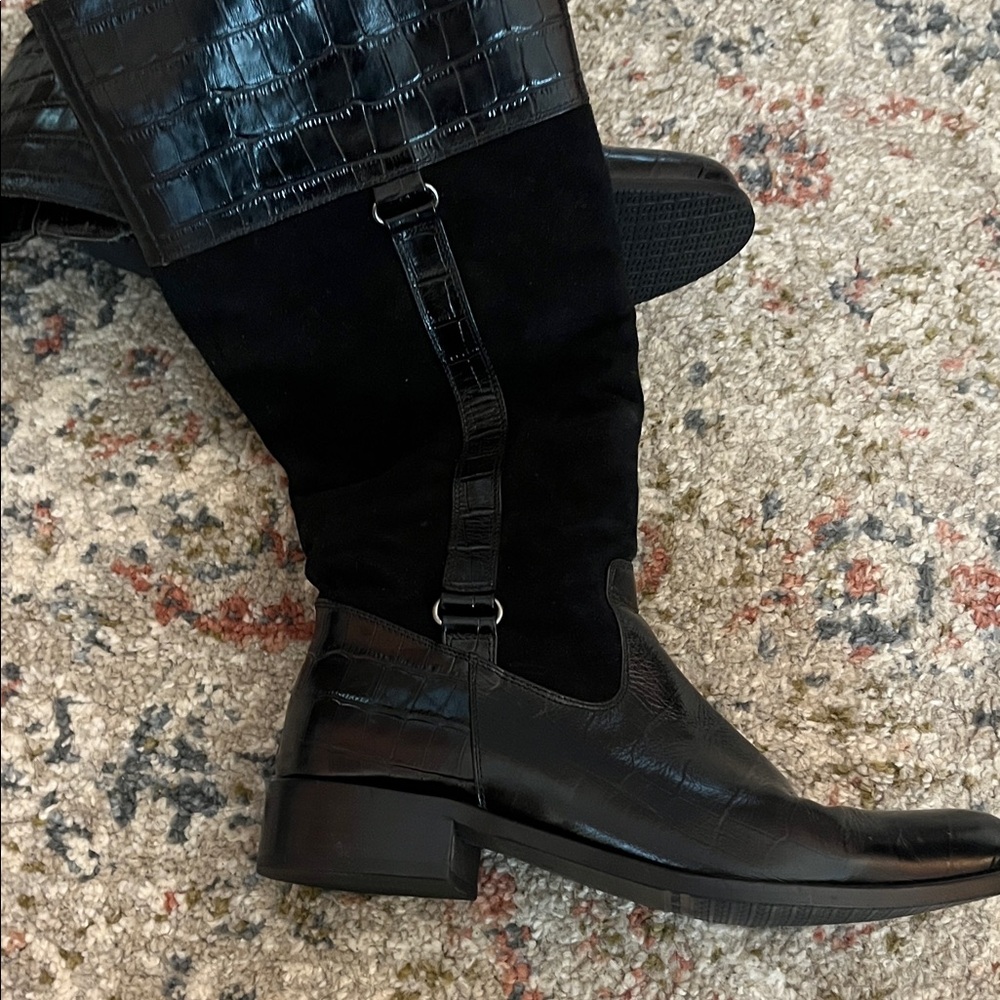 Black Croc-Embossed Leather Boots